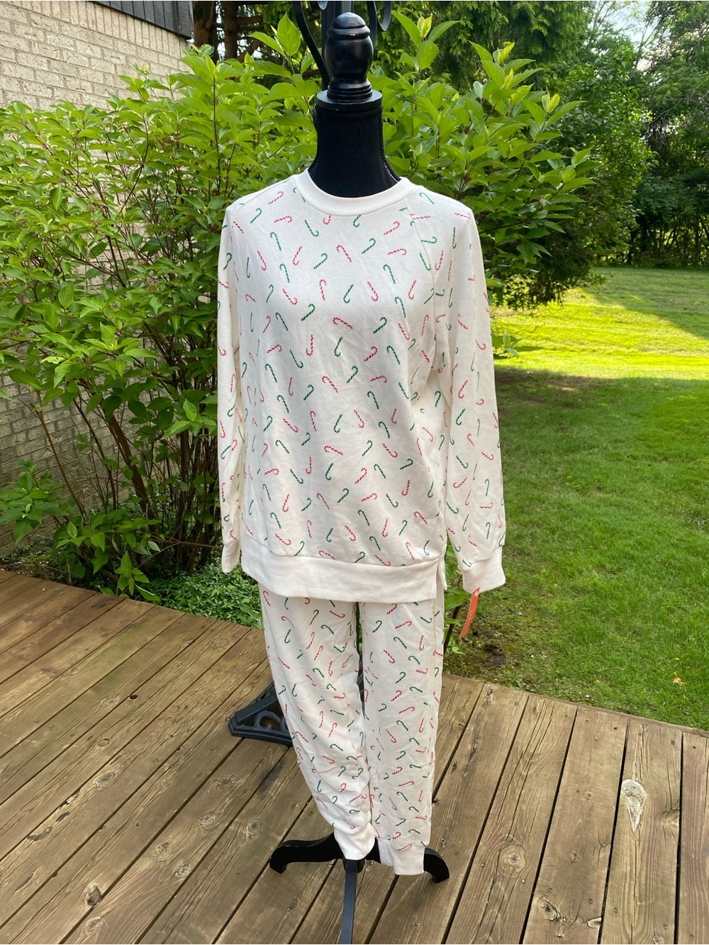 White Candy Cane Print Pajama Set